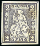 Stamp of Switzerland / Schweiz » Sitzende Helvetia Gezaehnt » Probe Farbprobe 2C ohne Wasserzeichen, ungezähnt