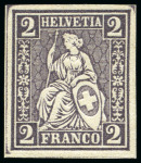 Stamp of Switzerland / Schweiz » Sitzende Helvetia Gezaehnt » Probe Farbprobe 2C ohne Wasserzeichen, ungezähnt