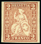 Stamp of Switzerland / Schweiz » Sitzende Helvetia Gezaehnt » Probe Farbprobe 2C ohne Wasserzeichen, ungezähnt