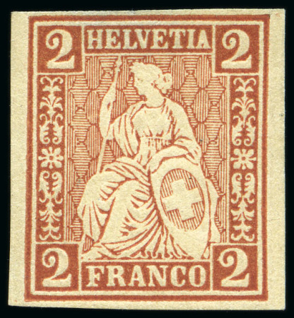 Stamp of Switzerland / Schweiz » Sitzende Helvetia Gezaehnt » Probe Farbprobe 2C ohne Wasserzeichen, ungezähnt