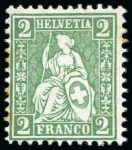 Stamp of Switzerland / Schweiz » Sitzende Helvetia Gezaehnt » Probe Gezähnte Farbprobe 2C rosa, 2C braun-rot und 2C grün