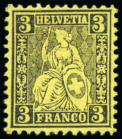 Stamp of Switzerland / Schweiz » Sitzende Helvetia Gezaehnt » Probe Papierprobe 3C schwarz auf blauem Papier (gez.)