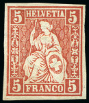 Stamp of Switzerland / Schweiz » Sitzende Helvetia Gezaehnt » Probe Farbprobe 5C: Los mit drei Einzelstücken in rot