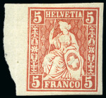 Stamp of Switzerland / Schweiz » Sitzende Helvetia Gezaehnt » Probe Farbprobe 5C: Los mit drei Einzelstücken in rot