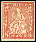 Stamp of Switzerland / Schweiz » Sitzende Helvetia Gezaehnt » Probe Farbprobe 5C: Los mit drei Einzelstücken in rot