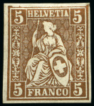 Stamp of Switzerland / Schweiz » Sitzende Helvetia Gezaehnt » Probe Farbprobe 5C: Los mit drei Einzelstücken in rot