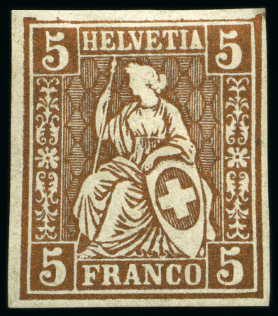 Stamp of Switzerland / Schweiz » Sitzende Helvetia Gezaehnt » Probe Farbprobe 5C: Los mit drei Einzelstücken in rot
