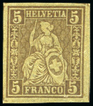 Stamp of Switzerland / Schweiz » Sitzende Helvetia Gezaehnt » Probe Farbprobe 5C: Los mit drei Einzelstücken in rot
