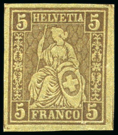 Stamp of Switzerland / Schweiz » Sitzende Helvetia Gezaehnt » Probe Farbprobe 5C: Los mit drei Einzelstücken in rot