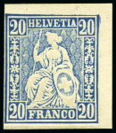 Stamp of Switzerland / Schweiz » Sitzende Helvetia Gezaehnt » Probe Farbprobe 20C ohne Wasserzeichen, ungezähnt