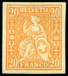 Stamp of Switzerland / Schweiz » Sitzende Helvetia Gezaehnt » Probe Farbprobe 20C ohne Wasserzeichen, ungezähnt