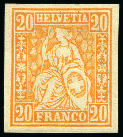 Stamp of Switzerland / Schweiz » Sitzende Helvetia Gezaehnt » Probe Farbprobe 20C ohne Wasserzeichen, ungezähnt