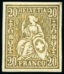 Stamp of Switzerland / Schweiz » Sitzende Helvetia Gezaehnt » Probe Farbprobe 20C ohne Wasserzeichen, ungezähnt