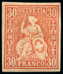 Stamp of Switzerland / Schweiz » Sitzende Helvetia Gezaehnt » Probe Farbprobe 30C ohne Wasserzeichen, ungezähnt