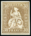 Stamp of Switzerland / Schweiz » Sitzende Helvetia Gezaehnt » Probe Farbprobe 30C ohne Wasserzeichen, ungezähnt