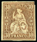 Stamp of Switzerland / Schweiz » Sitzende Helvetia Gezaehnt » Probe Farbprobe 30C ohne Wasserzeichen, ungezähnt