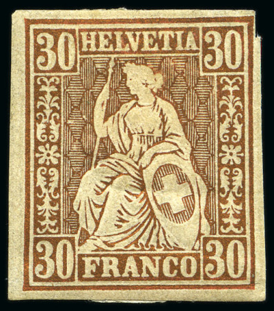 Stamp of Switzerland / Schweiz » Sitzende Helvetia Gezaehnt » Probe Farbprobe 30C ohne Wasserzeichen, ungezähnt