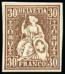 Stamp of Switzerland / Schweiz » Sitzende Helvetia Gezaehnt » Probe Farbprobe 30C ohne Wasserzeichen, ungezähnt