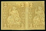 Stamp of Switzerland / Schweiz » Sitzende Helvetia Gezaehnt » Probe Papierprobe 2C oliv auf sämischfarbigem Papier