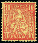 Stamp of Switzerland / Schweiz » Sitzende Helvetia Gezaehnt » Probe Papierprobe 10C rot auf sämischfarbigem Papier