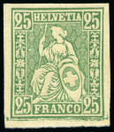 Stamp of Switzerland / Schweiz » Sitzende Helvetia Gezaehnt » Probe Papierprobe und Farbprobe: 25C grün
