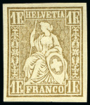 Stamp of Switzerland / Schweiz » Sitzende Helvetia Gezaehnt » Probe Papierprobe und Farbprobe: 5C Schwarz-braun