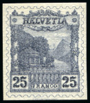 Stamp of Switzerland / Schweiz 1901 "Rütli" 25C Essais, 15 Essais in versch. Farben
