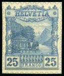 Stamp of Switzerland / Schweiz 1901 "Rütli" 25C Essais, 15 Essais in versch. Farben