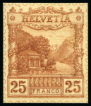 Stamp of Switzerland / Schweiz 1901 "Rütli" 25C Essais, 15 Essais in versch. Farben