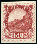 Stamp of Switzerland / Schweiz 1901 "Rütli" 50C Essais, 7 Essais in versch. Farbem