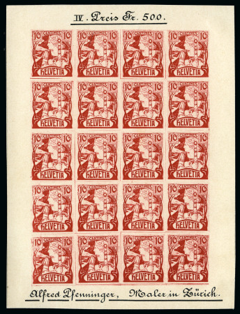 Stamp of Switzerland / Schweiz 1901 (18./20. März) Essai: Originalbogen