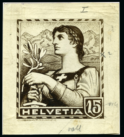 Stamp of Switzerland / Schweiz 1907 L'Eplattenier "Helvetia Brustbild" Essais