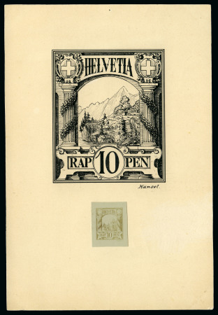 Stamp of Switzerland / Schweiz 1906 Hänsel 10C Urprobe auf Karton