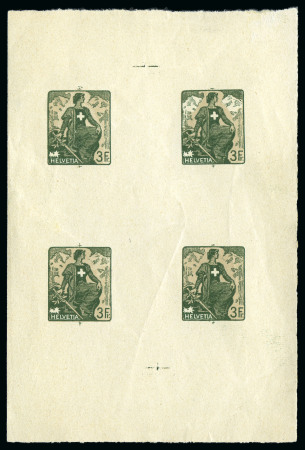 Stamp of Switzerland / Schweiz 1908 Helvetia mit Schwert 3Fr. Essai, vier Abzüge
