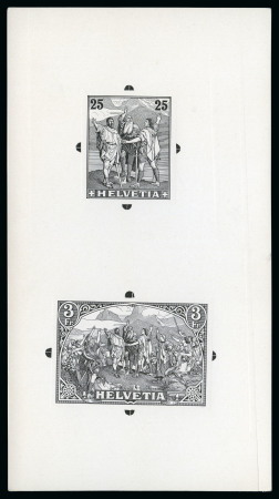 Stamp of Switzerland / Schweiz 1908 Benziger & Co "Rütlischwur" Essai, 25C und 3Fr.