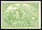 Stamp of Switzerland / Schweiz 1908 Benziger & Co "Rütlischwur" Essai, 25C und 3Fr.