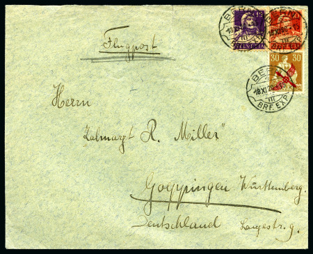 Stamp of Switzerland / Schweiz 1920 Flugbrief ab Bern (18 XI 20) nach Deutschland