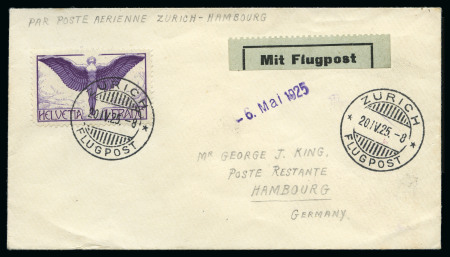 Stamp of Switzerland / Schweiz 1925 (20.IV) Erstflug Zürich-Hamburg