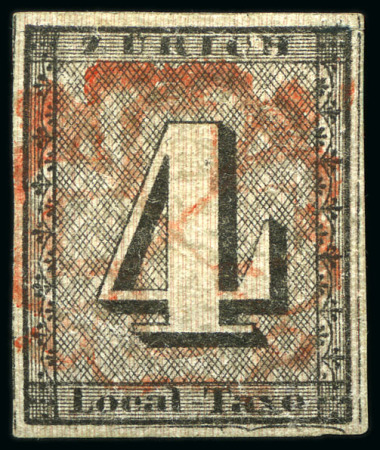 Stamp of Switzerland / Schweiz » Kantonalmarken » Zürich 4Rp (Type V), scharfe senkrechte Untergrundlinien