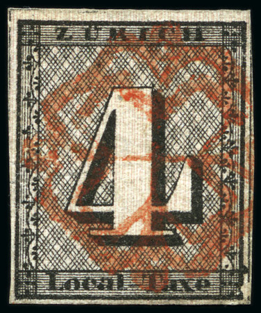 Stamp of Switzerland / Schweiz » Kantonalmarken » Zürich 4Rp (Type IV), senkrechte Untergrundlinien