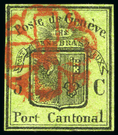Stamp of Switzerland / Schweiz » Kantonalmarken » Genf Grosser Adler mit roter Genfer Rosette AW Nr. 2