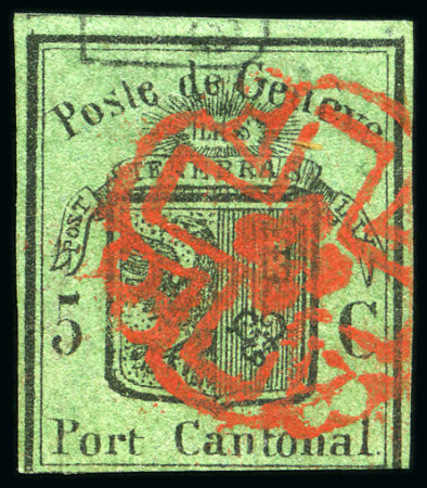 Stamp of Switzerland / Schweiz » Kantonalmarken » Genf Grosser Adler dunkelgrün mit roter Genfer Rosette