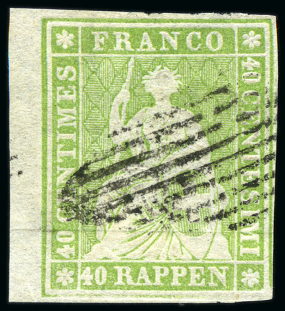 Stamp of Switzerland / Schweiz » Sitzende Helvetia Ungezähnt » Münchner Druck, 2. Auflage 40Rp hellgrün mit schwarzer Raute entwertet