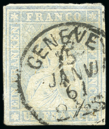 Stamp of Switzerland / Schweiz » Sitzende Helvetia Ungezähnt 1Fr hellviolettgrau, entwertet mit Rundstempel
