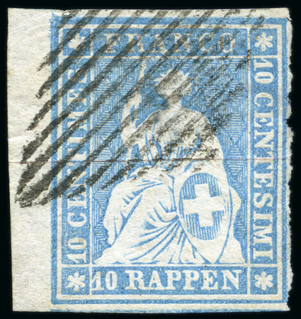 Stamp of Switzerland / Schweiz » Sitzende Helvetia Ungezähnt 10Rp Blau mit schwarzer Raute entwertet