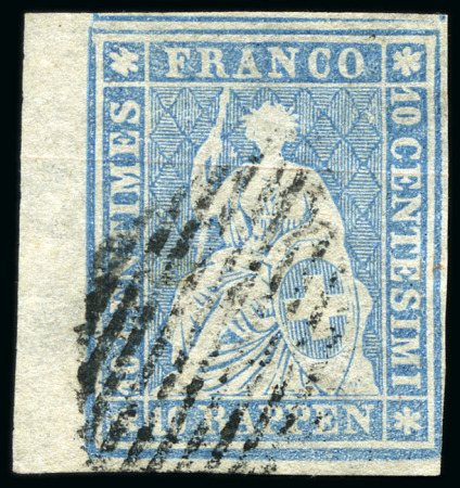Stamp of Switzerland / Schweiz » Sitzende Helvetia Ungezähnt 10Rp Blau mit schwarzer Raute entwertet