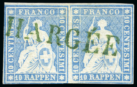 Stamp of Switzerland / Schweiz » Sitzende Helvetia Ungezähnt 10Rp Blau im Paar