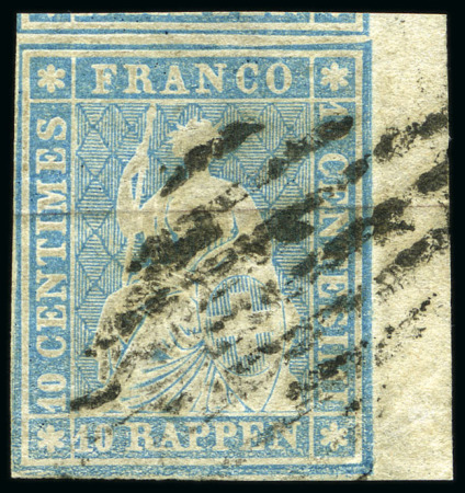 Stamp of Switzerland / Schweiz » Sitzende Helvetia Ungezähnt 10Rp Blau mit Bieler Raute entwertet