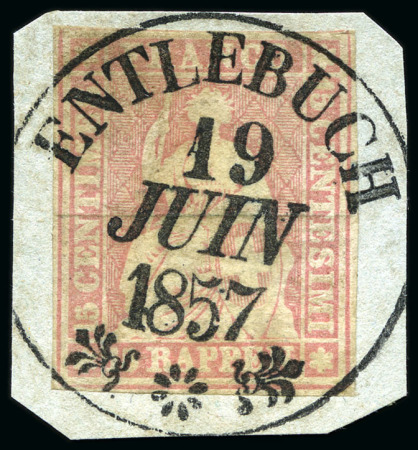 Stamp of Switzerland / Schweiz » Sitzende Helvetia Ungezähnt » III. Periode, dünnes Seidenpapier 15Rp rosa, mit Rundstempel ENTLEBUCH 19 JUIN 1857