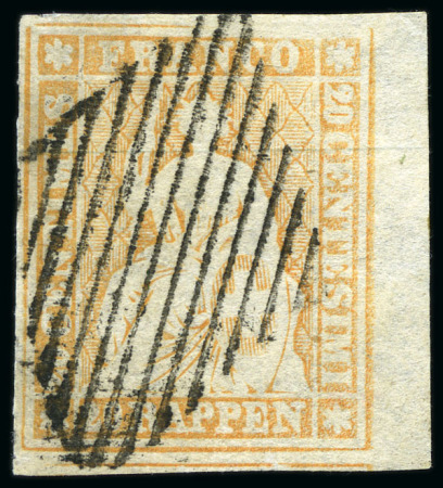 Stamp of Switzerland / Schweiz » Sitzende Helvetia Ungezähnt » III. Periode, dünnes Seidenpapier 20Rp orange entwertet Raute